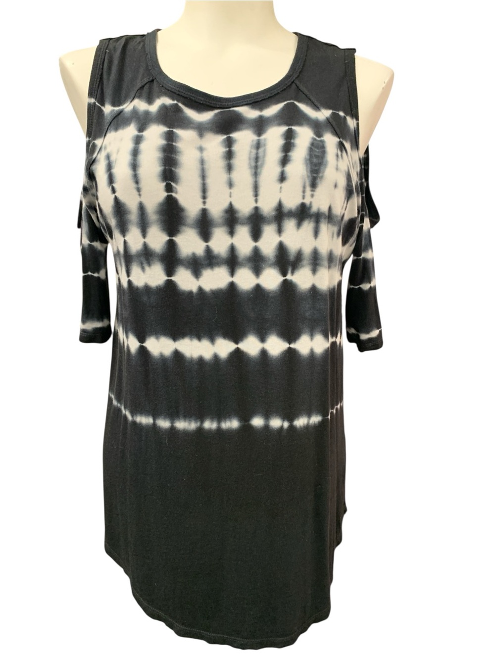Calvin Klein Black & White Tie-Dye Cold-Shoulder Tank Top Size M